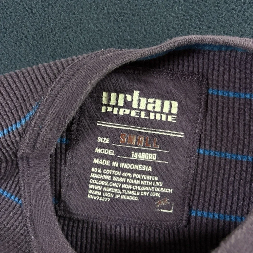Urban Pipeline Waffle Knit Henley Shirt Mens S Purple Blue Striped Thermal Y2K